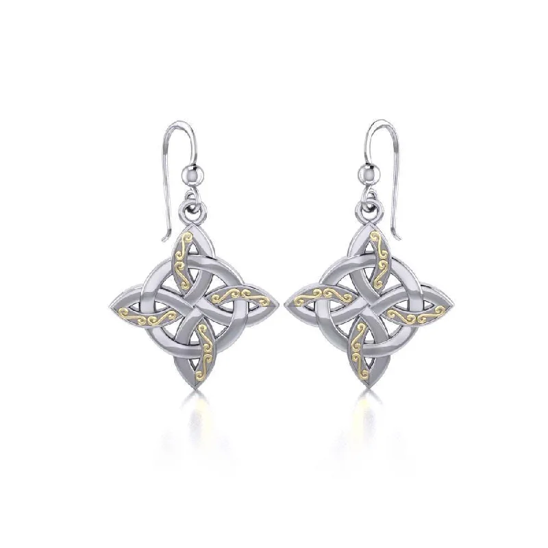 women’s unique gold earrings -Celtic Four Point Knot Silver and Gold Earrings MER703