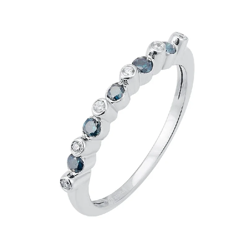 women’s wedding band and engagement ring sets -Sterling Silver with Genuine White and Blue Diamond Band Ring