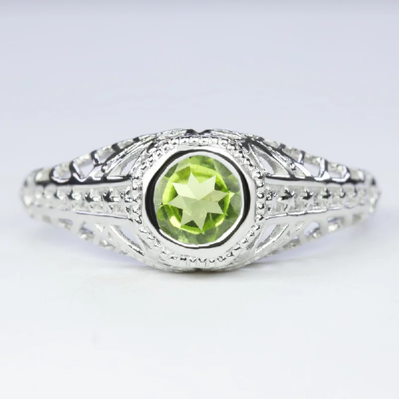 women’s diamond stackable rings -PERIDOT STERLING SILVER RING VINTAGE STYLE FILIGREE SOLITAIRE GEMSTONE ART DECO