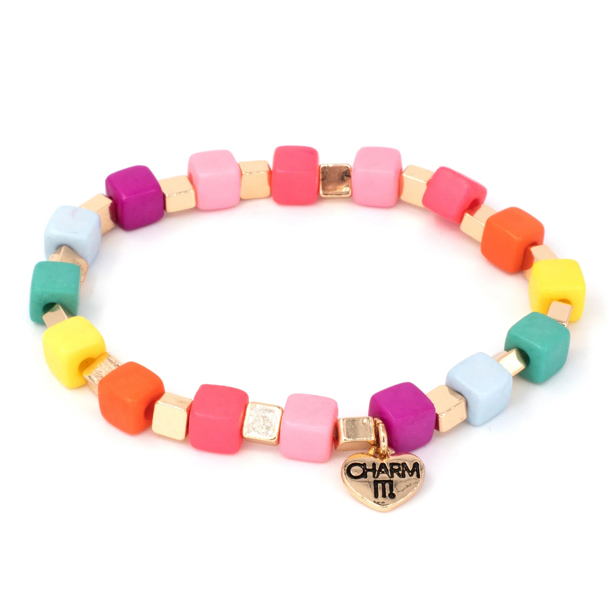 floral bangles for women -CHARM IT! | Gold Multi Cube Stretch Bead Charm Bracelet