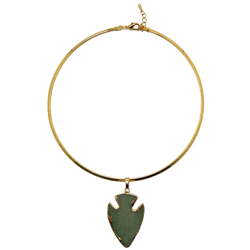 women’s anniversary necklaces -Green Aventurine Necklace Arrowhead Rich Gold Choker