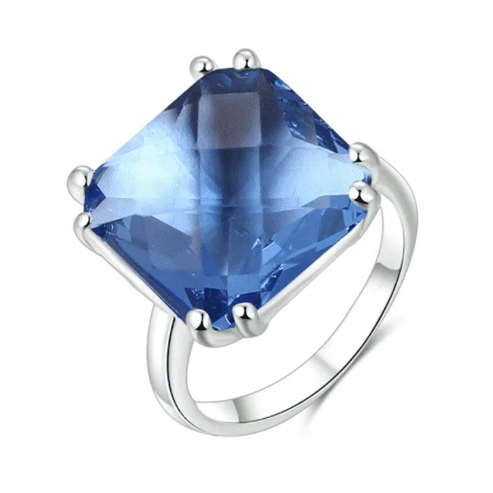 diamond necklaces for women -Dreamy Blue Cushion Cut Crystal Cocktail Ring