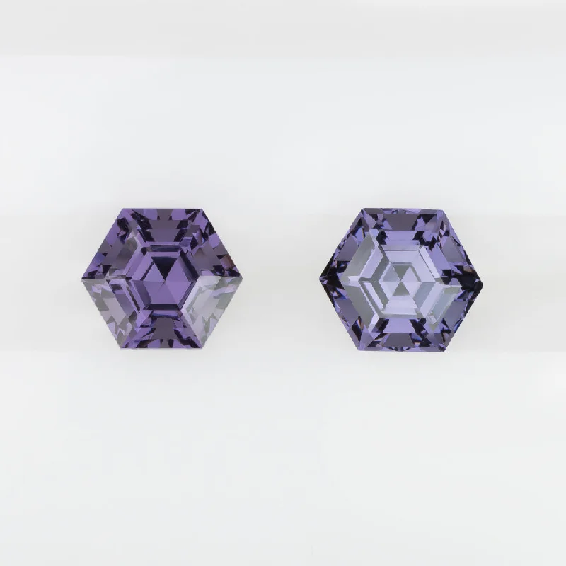 women’s custom birthstone rings -SPINEL MATCHING PAIR STUD EARRINGS PURPLE HEXAGON SHAPE CUT GEOMETRIC 1.21ct