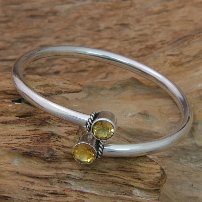 boho-style bracelets for women -Shooting Stars Citrine & Silver Bangle Bracelet