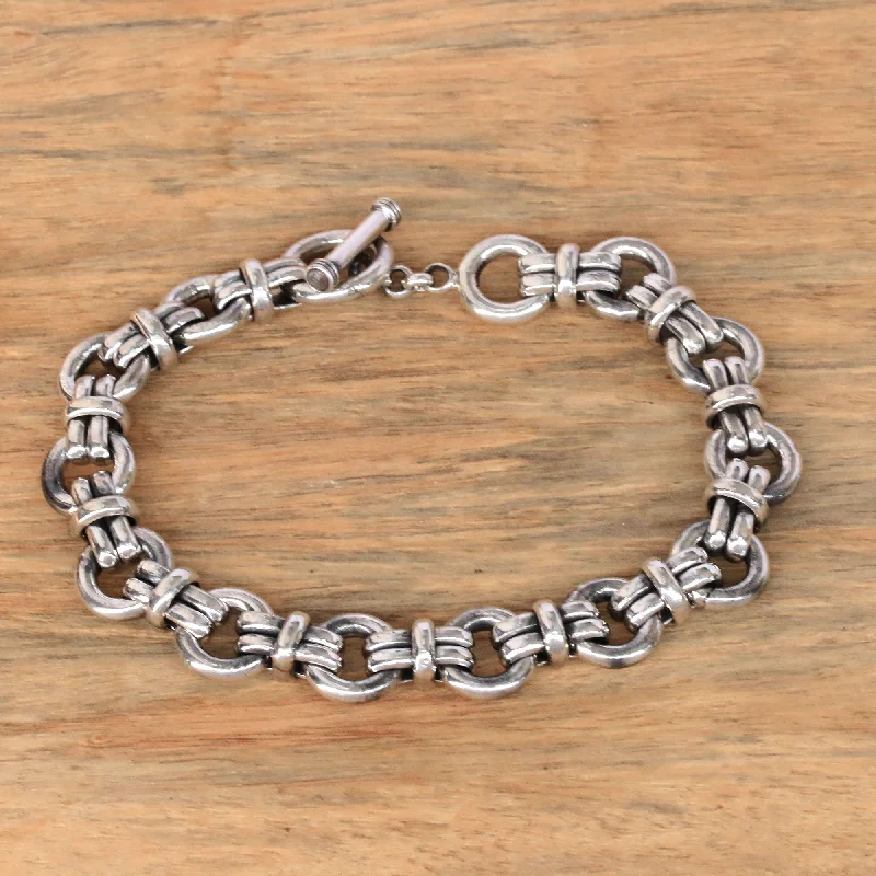 adjustable charm bracelets for women -Wanen Links Men's Sterling Silver Link Bracelet Crafted in Bali