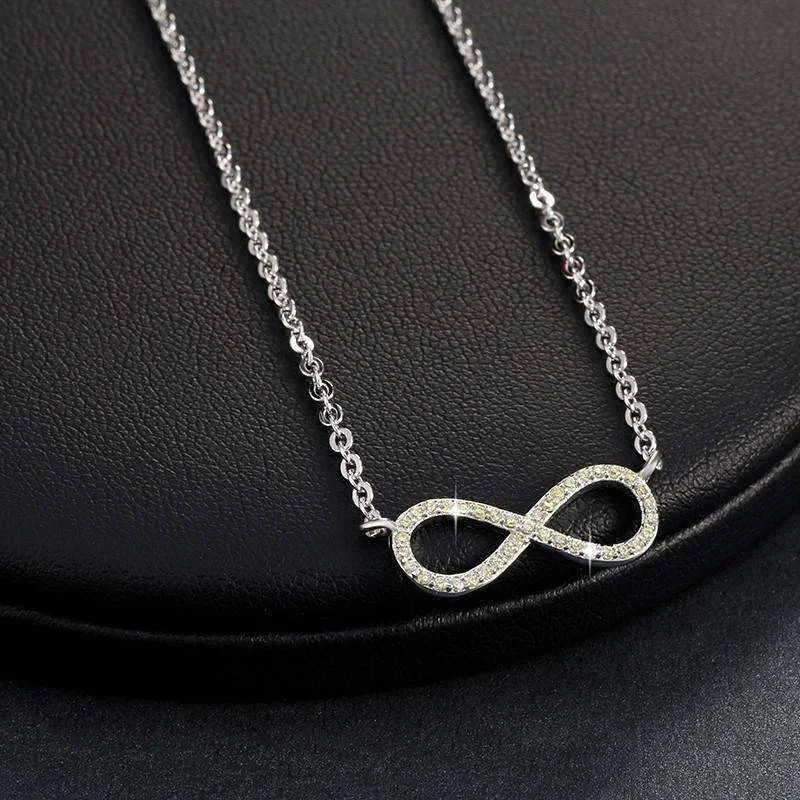 women’s classic pendant necklaces -Micro Pavé Mini Eternity Symbol Sterling Silver 18 Inch Necklace For Woman