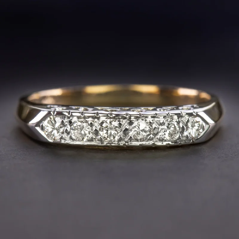 women’s silver promise rings -VINTAGE DIAMOND WEDDING RING STACKING BAND 14k TWO TONE GOLD KNIFE EDGE ESTATE