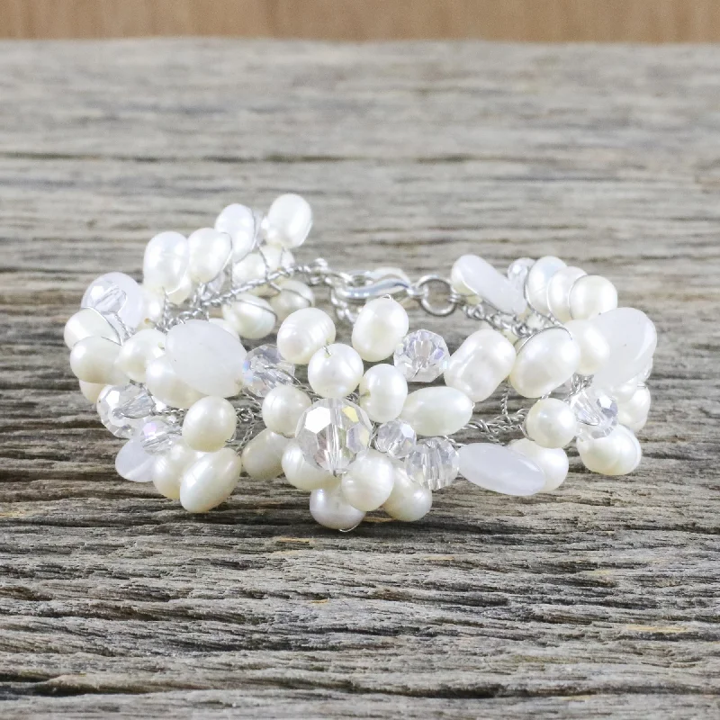 minimalist bangles for women -Bridal Bouquet Pearl Bracelet