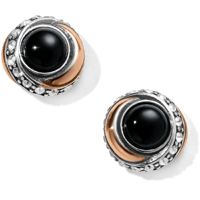 women’s elegant earrings -Neptune's Rings Black Agate Button Earrings