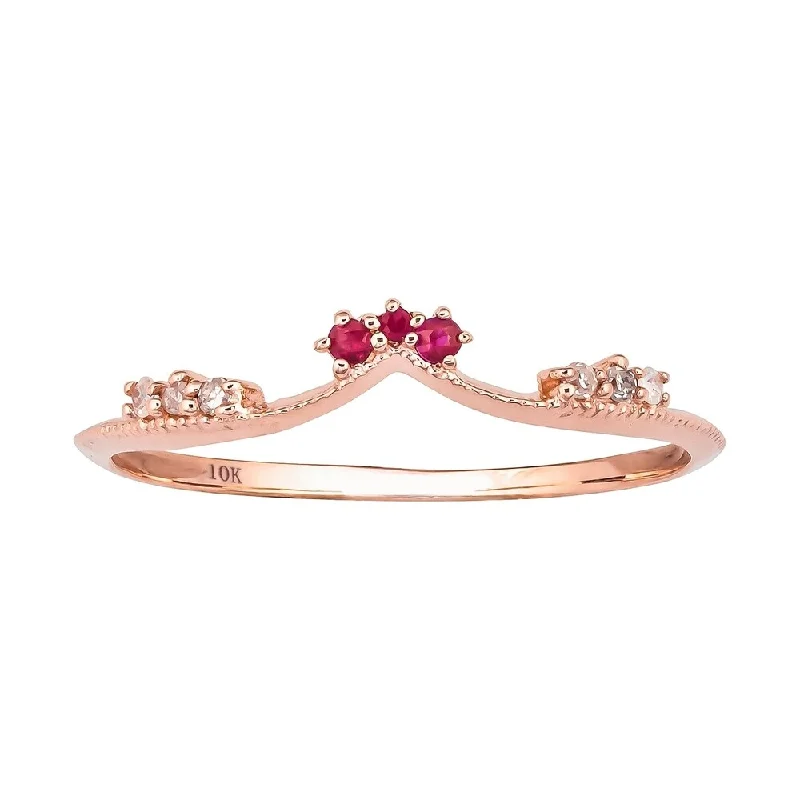 women’s handmade engagement rings -Viducci 10k Rose Gold Curved Genuine Ruby and Diamond Band Guard