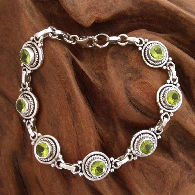 designer bangles for women -Green Mystique Peridot Silver Link Bracelet