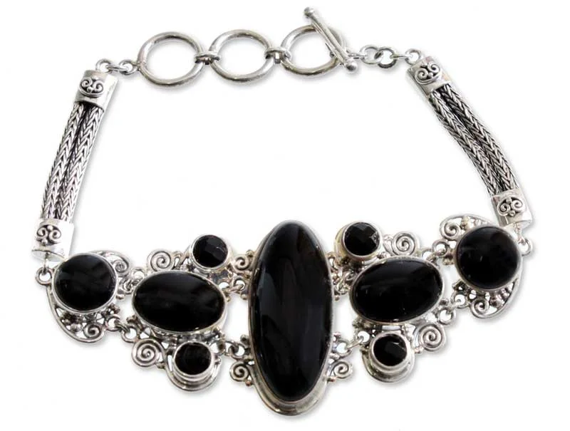 gold chain bracelets for women -A Night To Remember Silver & Onyx Bracelet