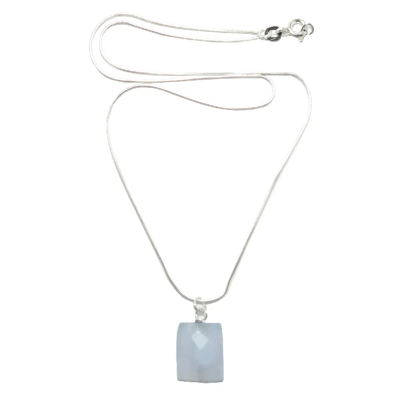 women’s emerald necklaces -Chalcedony Necklace Rectangle Gem Sterling Silver