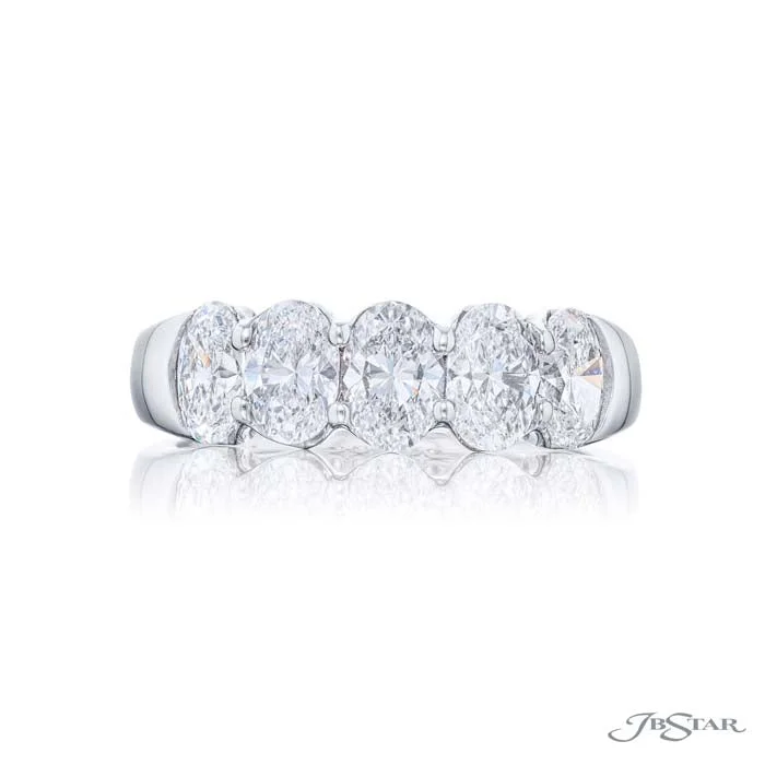 women’s gold and diamond engagement rings -J B Star Five-Oval Diamond Band in Platinum