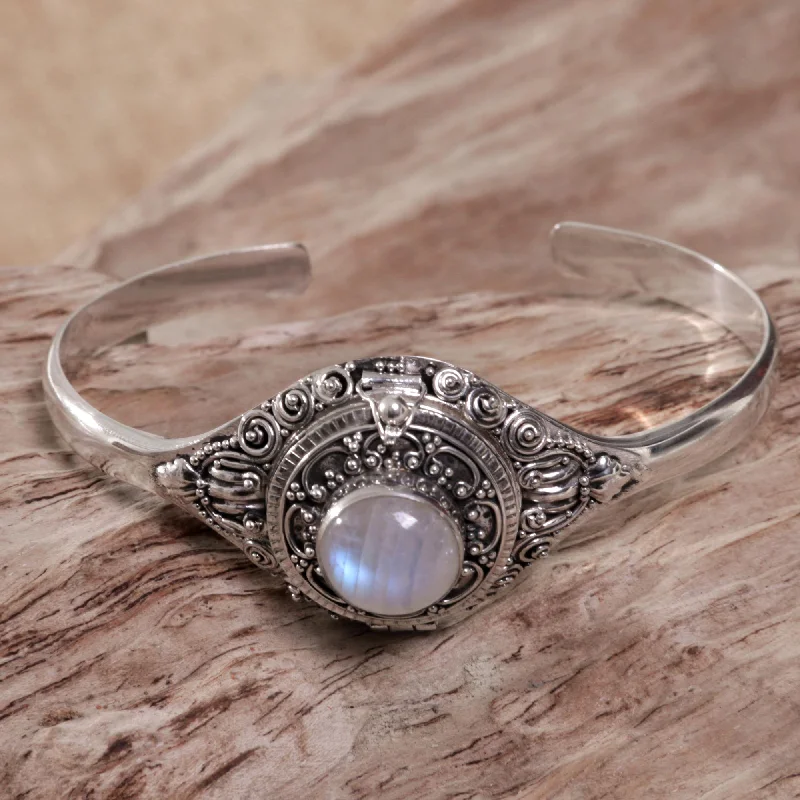 dainty bracelets for women -Moon Door Rainbow Moonstone & Silver Cuff Bracelet