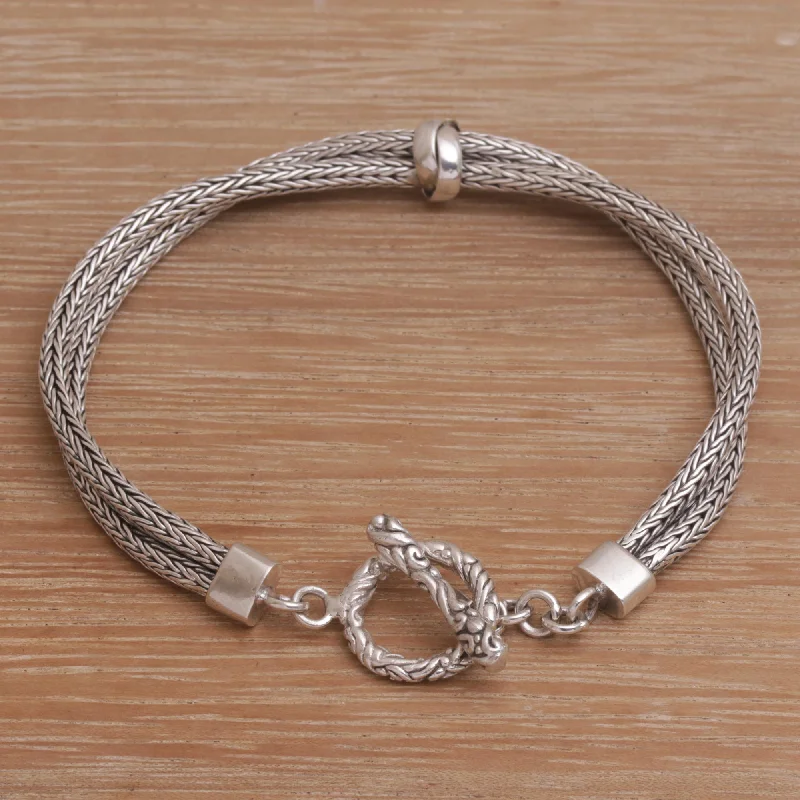 casual bracelets for women -Without End Sterling Silver Double Strand Chain Bracelet from Bali