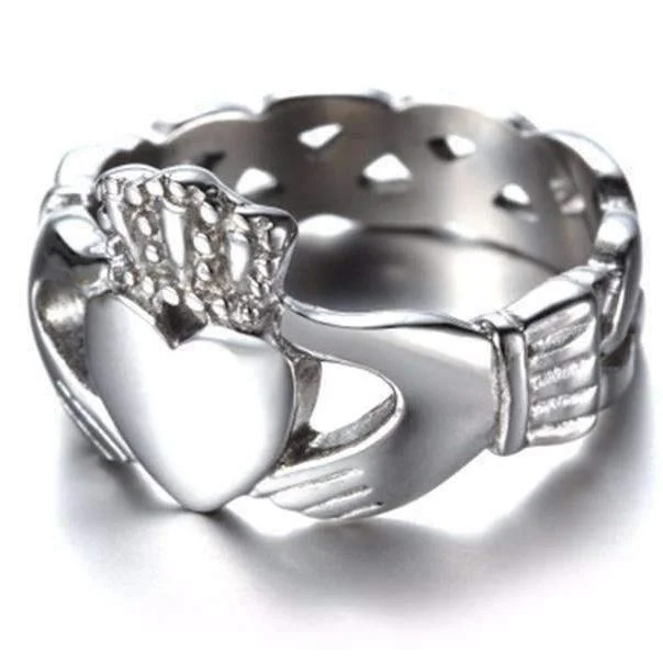 women’s diamond chain necklaces -Celtic Knot Claddagh Stainless Steel Ring