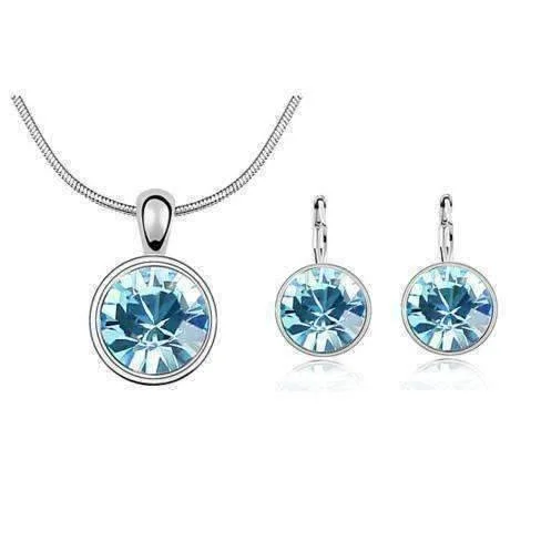 women’s diamond pendant necklaces -Round Aqua IOBI Crystals Necklace or Set