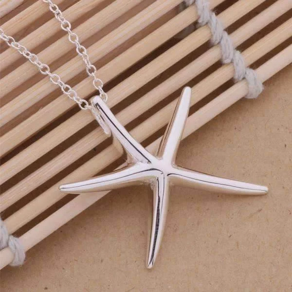 women’s sapphire pendant necklaces -Large Whimsical Starfish Pendant Silver Necklace for Women