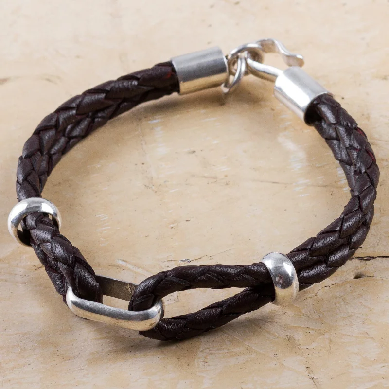 women’s chain bracelets -Men's Brown Leather & Sterling Silver Braided Bracelet