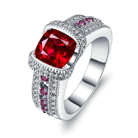 women’s initial necklaces -Fiery Pink Cushion Cut CZ Solitaire Ring