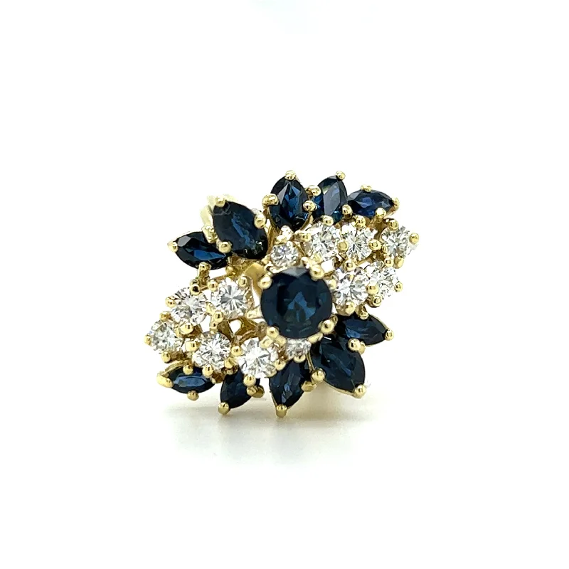 women’s oval-shaped engagement rings -Estate 18K Yellow Gold Blue Sapphire & Diamond Waterfall Ring