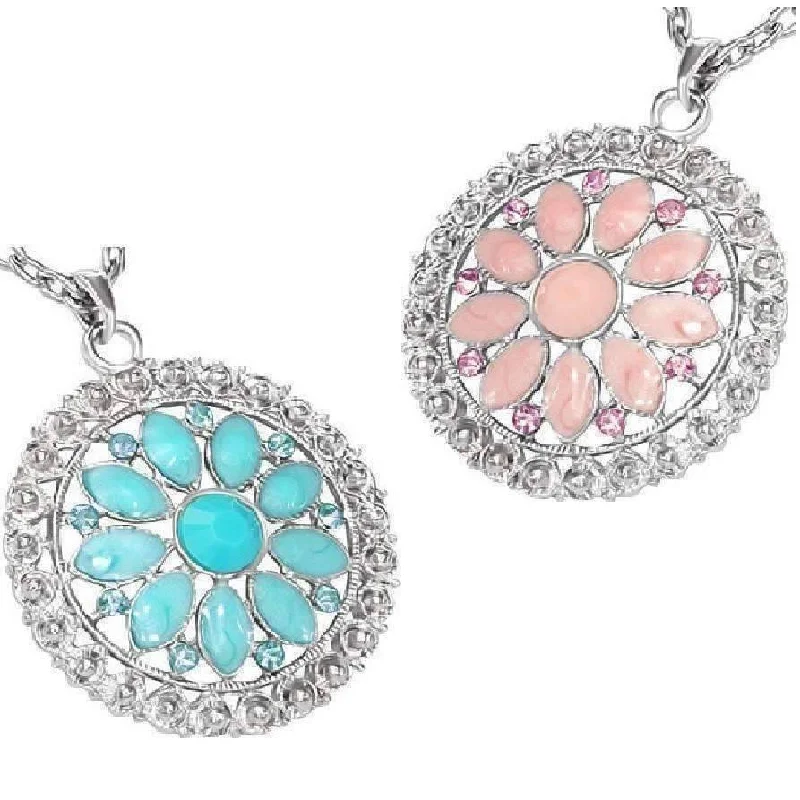 women’s silver pendant necklaces -Delightful Daisy Vintage Look Enamel & CZ Floral Pendant Necklace for Women ~ Two Fresh Colors to Choose!