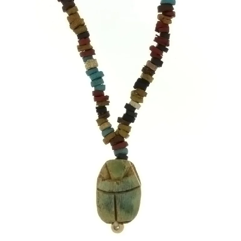 women’s oval stone necklaces -BEADED NATURAL MUMMY W/ SCARAB NECKLACE