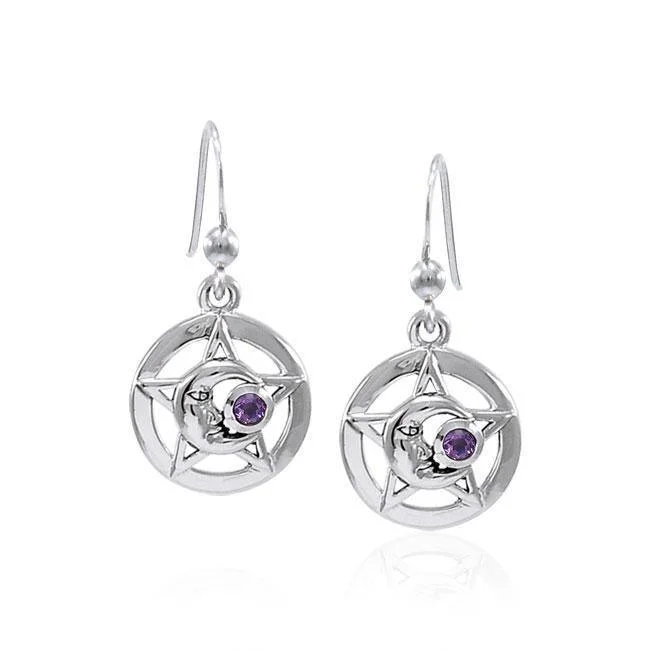 stud earrings for women -Moon Gemstone Silver The Star Earrings TER1574