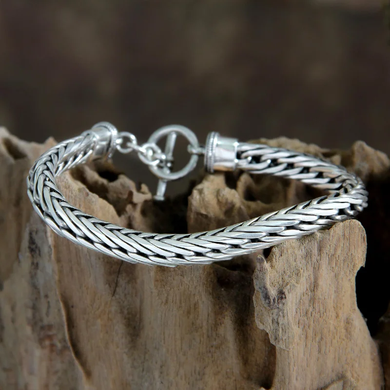 women’s engraved bangles -Silver Serpent Sterling Silver Men's Bracelet