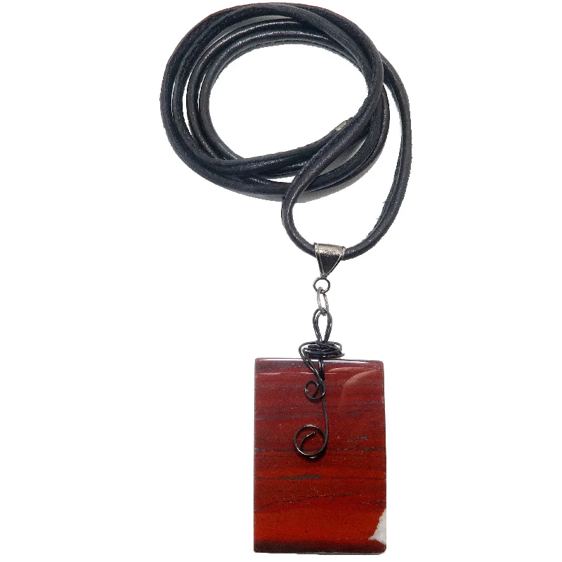 women’s infinity necklaces -Red Jasper Necklace Brick of Protection Stone Black Leather