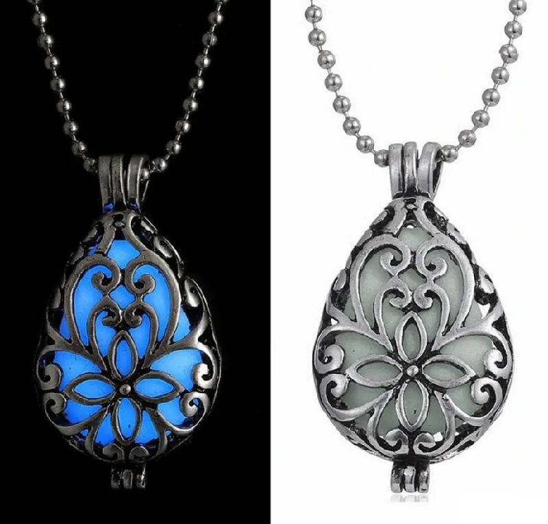 women’s adjustable gold necklaces -Glow in The Dark Filigree Locket Necklace