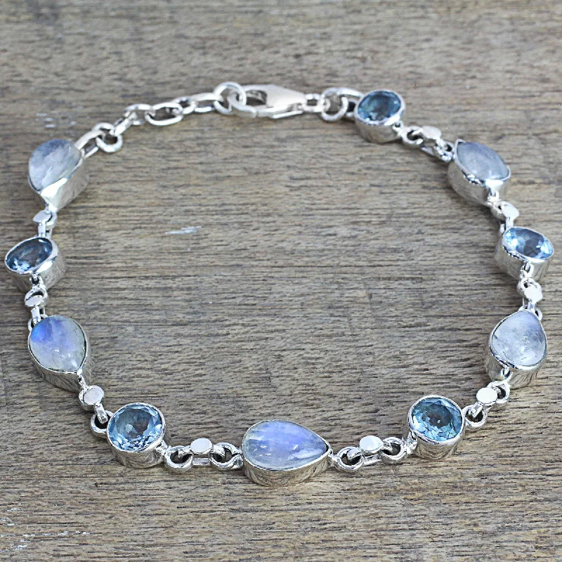 women’s braided bracelets -Misty Sky Moonstone & Topaz Link Bracelet