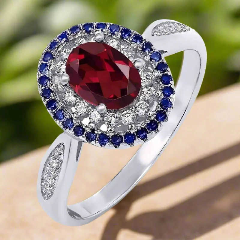 women’s sapphire necklaces -Clarice 1.5CT Oval Cut Genuine Rhodolite Garnet OB Precious Gems Ring