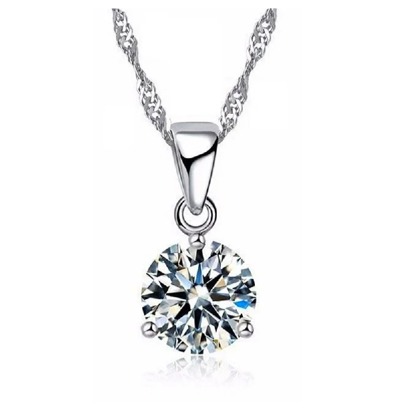 women’s statement gemstone necklaces -Crystal Solitaire Round Cut Necklace Pendant For Woman