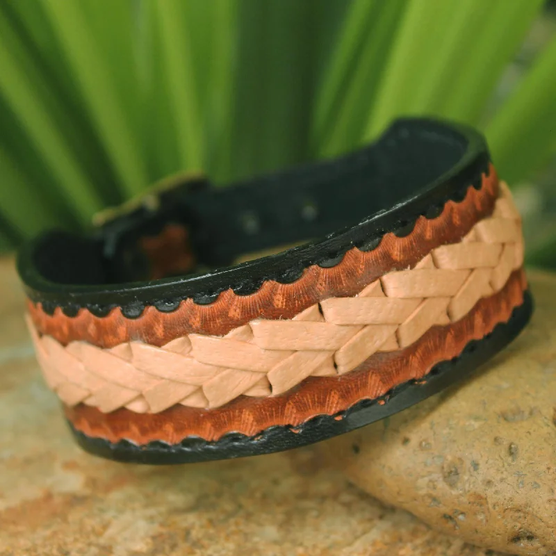 trendy bangles for women -Thai Cowboy Brass & Leather Men's Bracelet