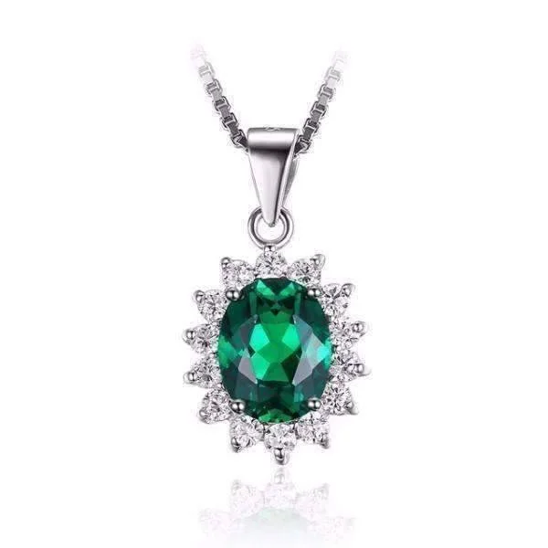 women’s adjustable gold necklaces -Russian Halo Oval Cut 2.5CT Nano Simulated Emerald IOBI Precious Gems Pendant Necklace