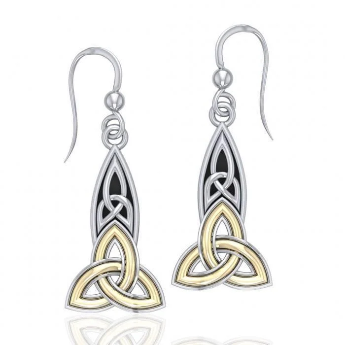 women’s luxury earrings -The truth in the Holy Trinity ~ Celtic Knotwork Trinity Dangle Earrings Sterling Silver with 18k Gold accent MER707