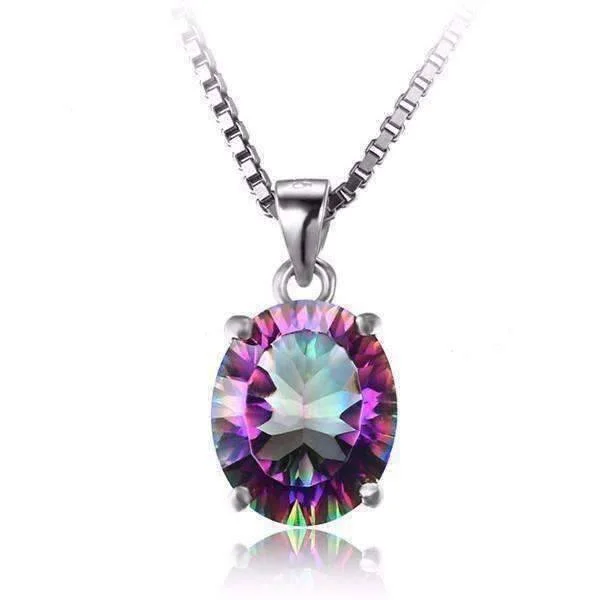 women’s gold chain necklaces -Genuine Rainbow Fire Mystic Topaz Oval Cut 4CT IOBI Precious Gems Pendant 925 Sterling Silver Necklace