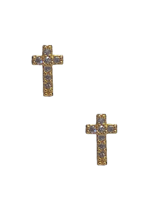 women’s pearl earrings -Cross Stud - Gold