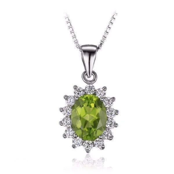 women’s multi-layer necklaces -Milan Green Halo Oval Cut 2.5CT Genuine Peridot IOBI Precious Gems Pendant