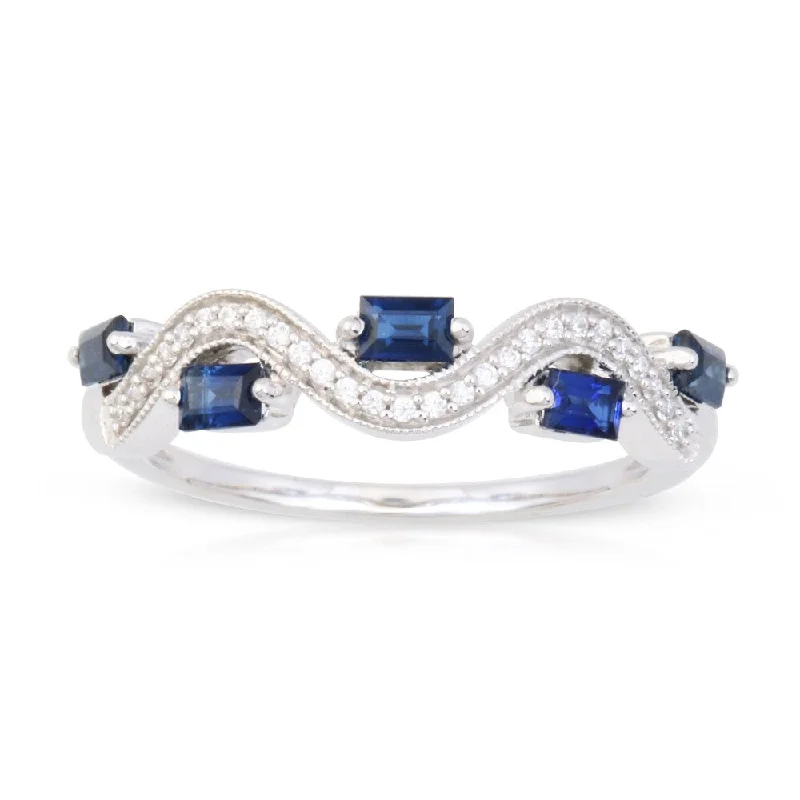 women’s sparkling engagement rings -Baguette Shape Sapphire Gemstone 1/20ct TDW Diamond Band in 10k White Gold