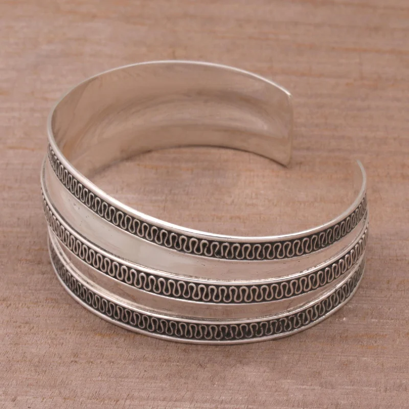 women’s mixed metal bracelets -Balinese Ruffles Sterling Silver Cuff Bracelet