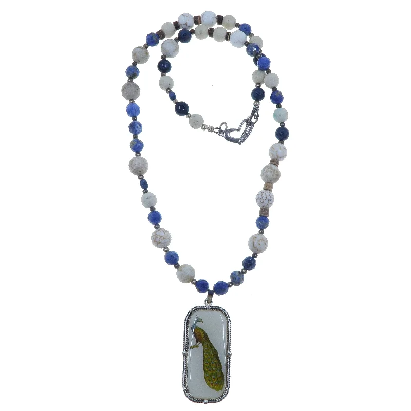 women’s birthstone necklaces -Sodalite Necklace Peacock of Honor Magnesite Crystals