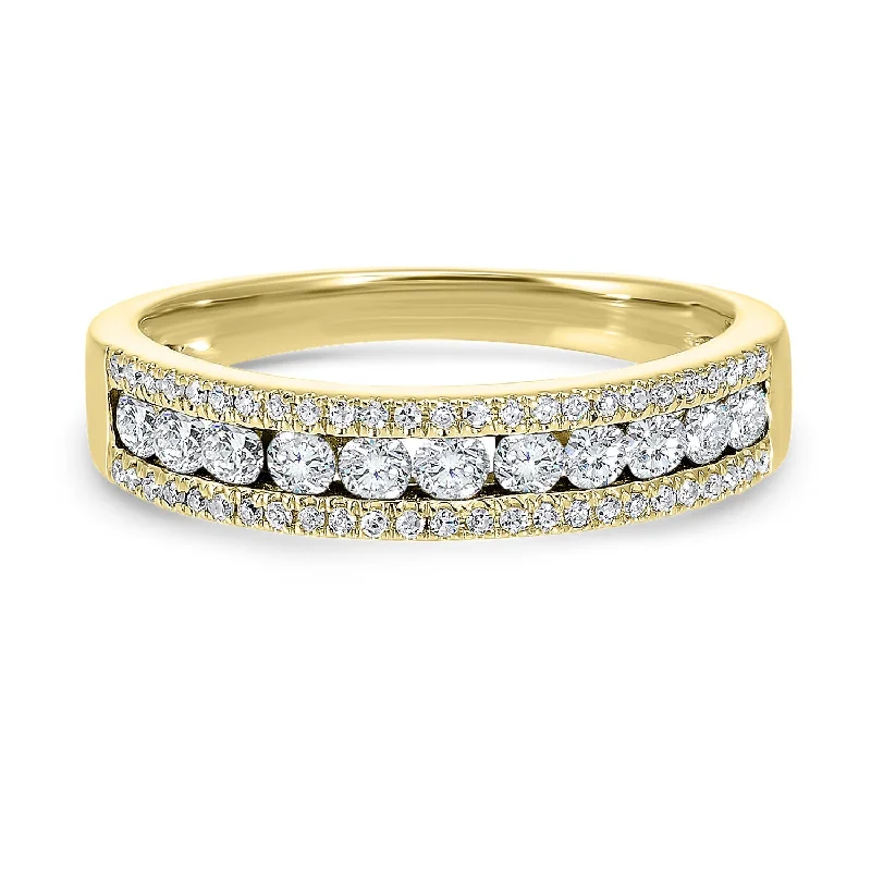 women’s timeless engagement rings -Triple Row Diamond Band in Yellow Gold- 1.00 twt.