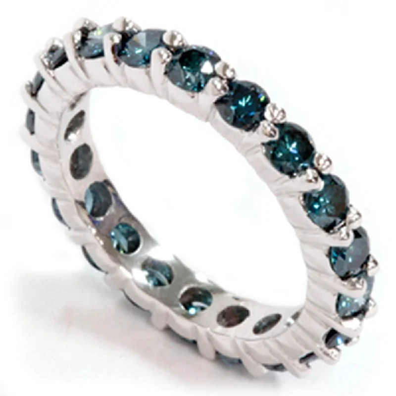 women’s diamond halo engagement rings -2ct Prong Blue Diamond Eternity Ring White Gold