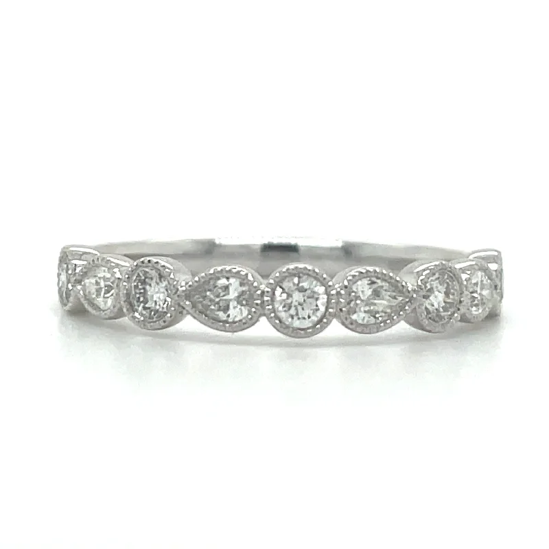 women’s vintage-inspired engagement rings -18ct White Gold Milrgain Edged Earth Grown Diamond Band with Mixed Stones