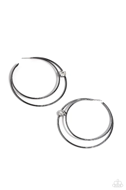 women’s gold drop earrings -Theater HOOP - Black