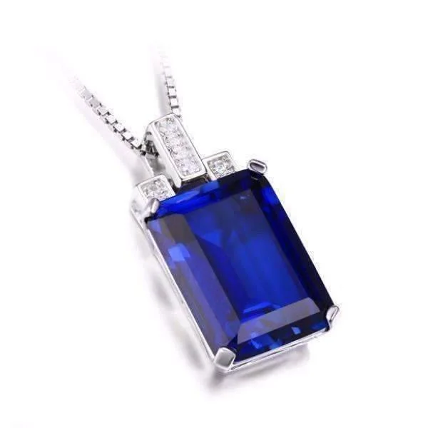 women’s cross necklaces -Legacy 9CT Emerald Cut Simulated Russian Sapphire IOBI Precious Gems Pendant