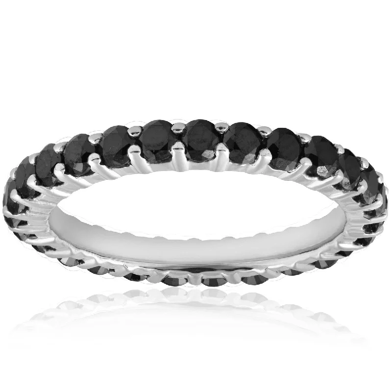 women’s antique-inspired engagement rings -1 1/2ct Black Diamond Eternity Ring 14K White Gold